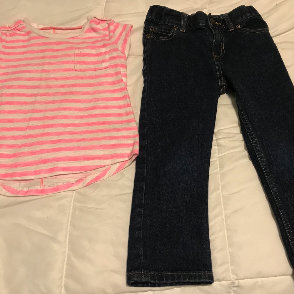 4T Girls Old Navy Pink/White Striped T and Jeans